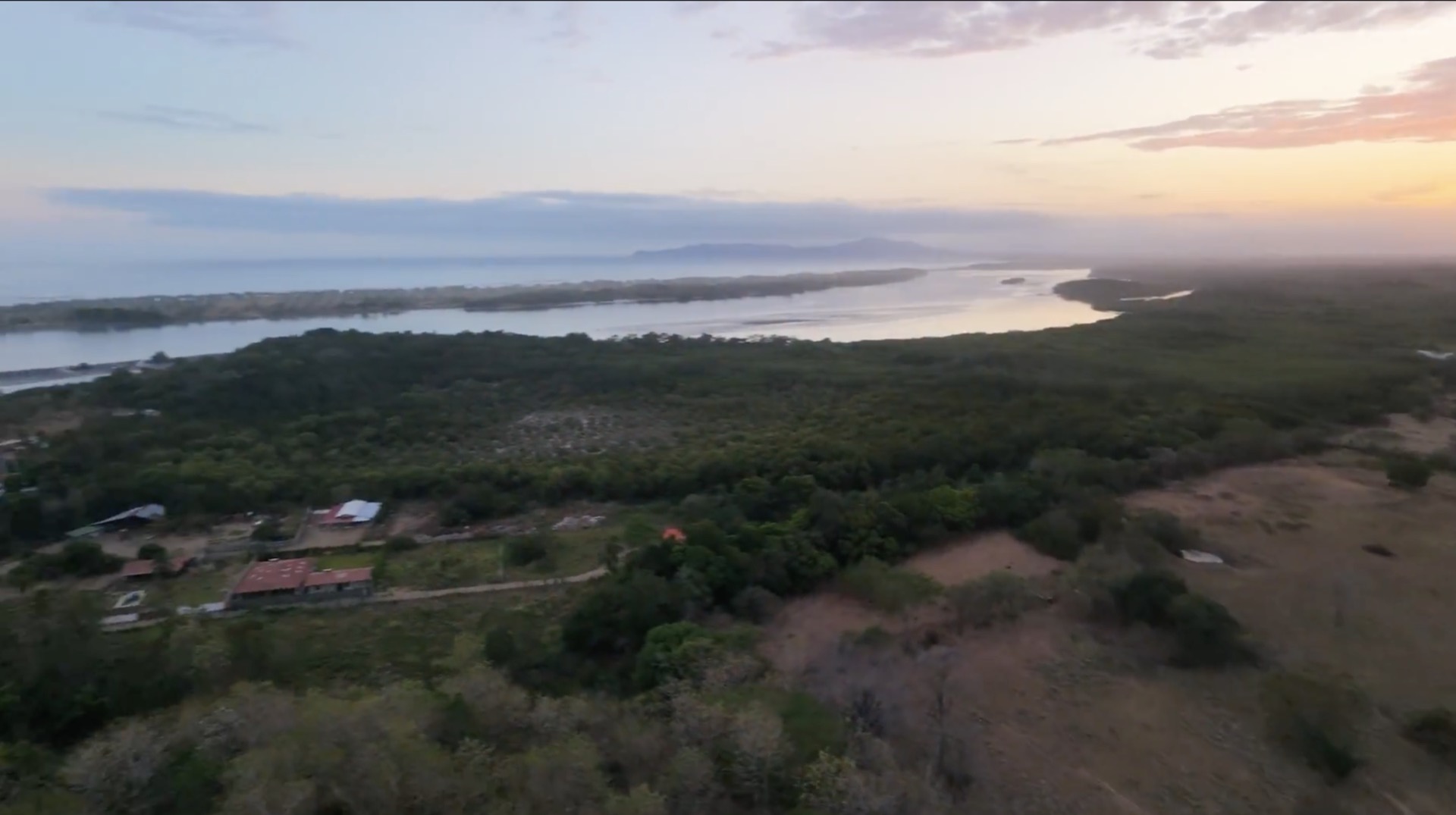 Real drone photo of the land at dusk